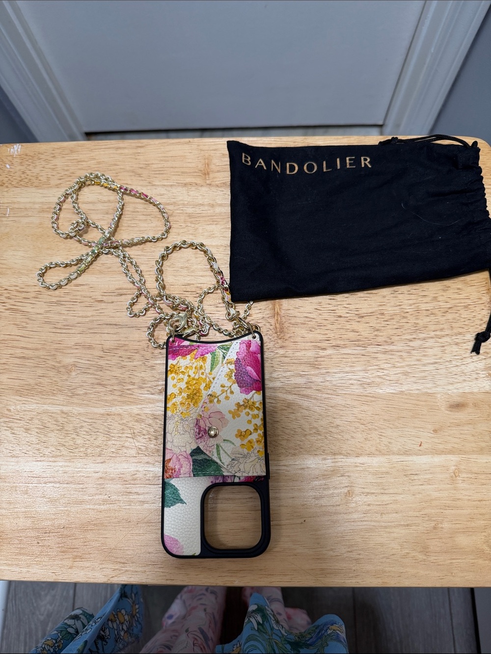 Bandolier Floral Crossbody Phone Case with Gold Chain - Pink, Yellow, Green